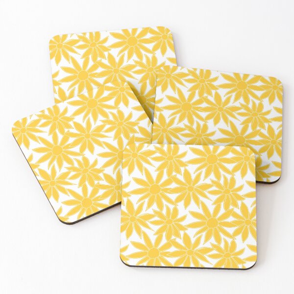 Painted Daisies fashion print, large-scale digital floral, sunshine yellow on white Coasters (Set of 4)