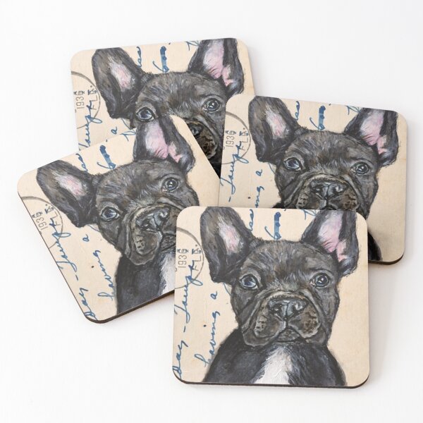 Item preview, Frenchie Bulldog Painting on Vintage Postcard designed and sold by thawkart.