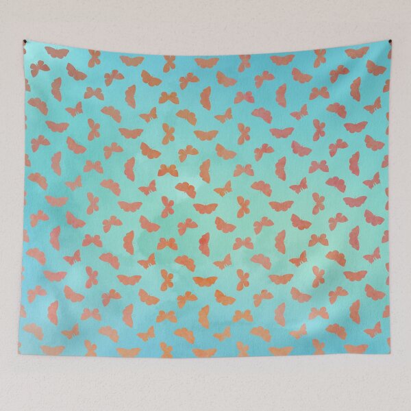 Item preview, Orange Butterflies on a Blue Watercolor Background designed and sold by SeaStories88.
