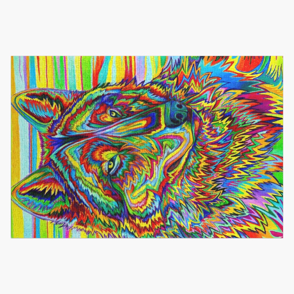 Psychedelic Rainbow Cute Tricolor Chihuahua Dog Art Jigsaw 