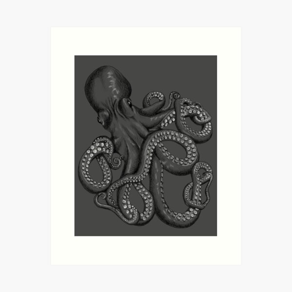 Octopus Tentacle Two-Tone Drawing Art Board Print for Sale by  SuspendedDreams