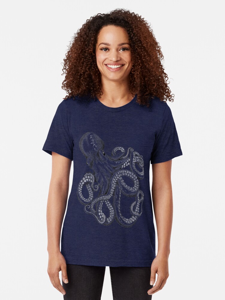 Alternate view of Realistic Octopus - Two Tone Tri-blend T-Shirt