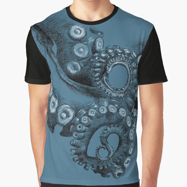 Octopus Tentacle Two-Tone Drawing Graphic T-Shirt