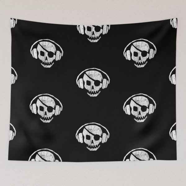 Item preview, Pirate Skull Headphones Jolly Roger Pirate Flag Distressed Graphic designed and sold by SpookshowDesign.