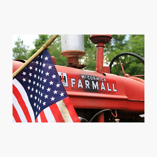Farmall and Old Glory American Flag Photographic Print