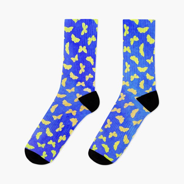 Item preview, Yellow Butterfly with Blue Watercolor Background for Down Syndrome Awareness designed and sold by ADownLife.