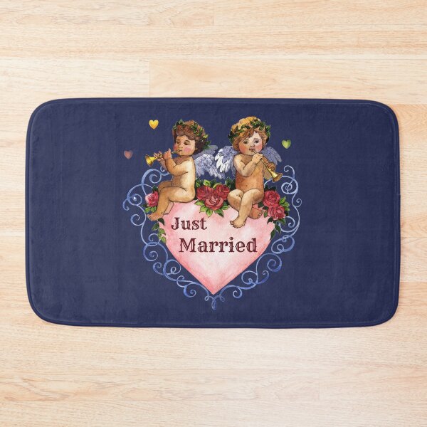 Item preview, Honeymoon wedding party just married angels cherubs heart blue designed and sold by GrammarDance.