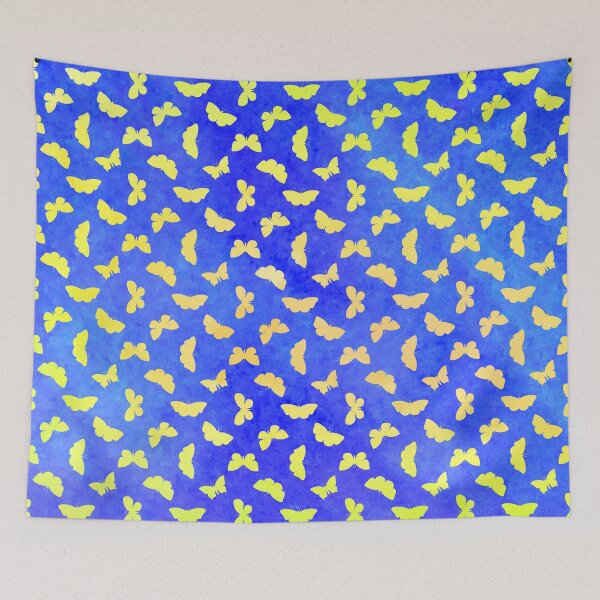 Item preview, Yellow Butterfly with Blue Watercolor Background for Down Syndrome Awareness designed and sold by ADownLife.