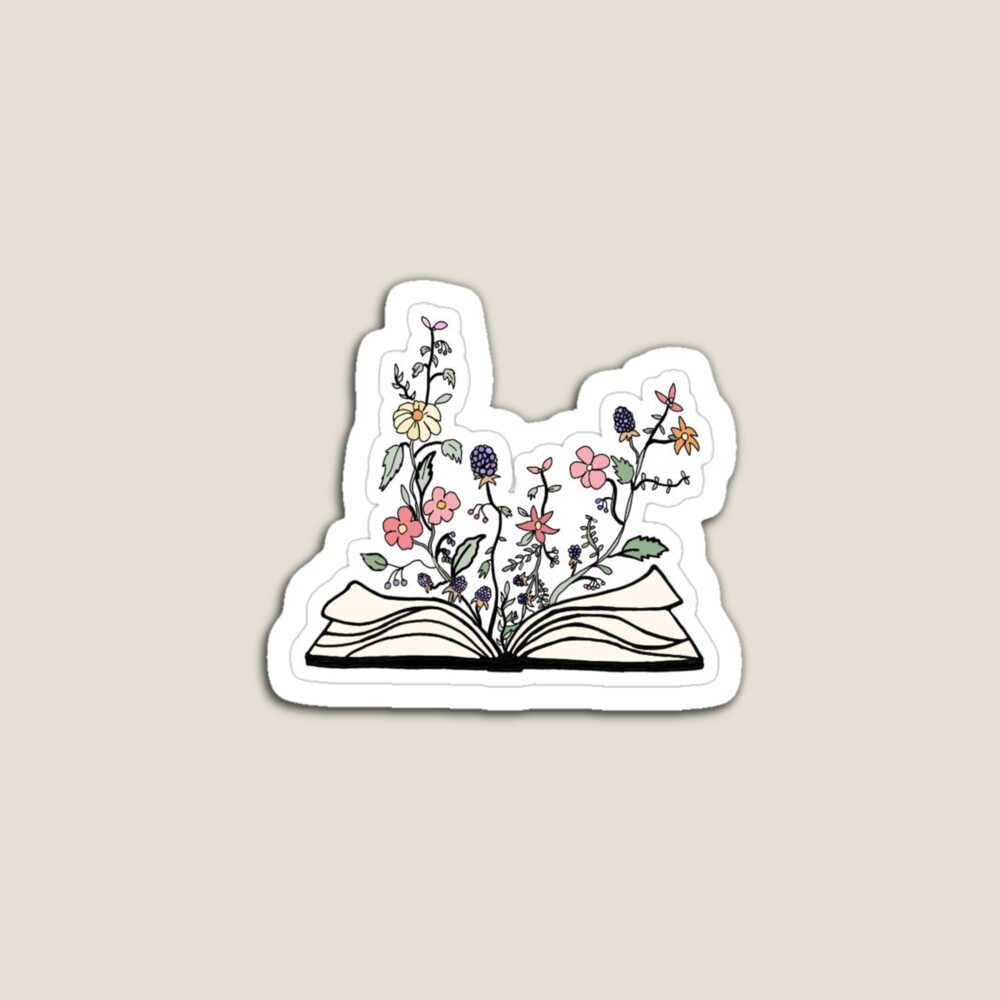 flowers growing from book Sticker for Sale by peachesnglow