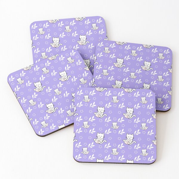 Item preview, Copy of White curled cat with star and leaf patteren Pastel purple lilac background designed and sold by BabyPaws.