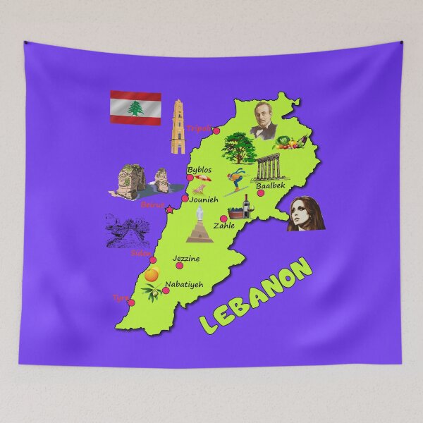Item preview, خريطة لبنان واسماء اهم المدن والمعالم السياحية والثقافية والاقتصادية Lebanon map designed and sold by mashmosh.