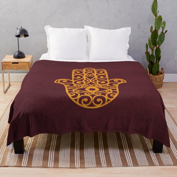 Item preview, Classic golden Hamsa symbol on red textile designed and sold by baligaia.