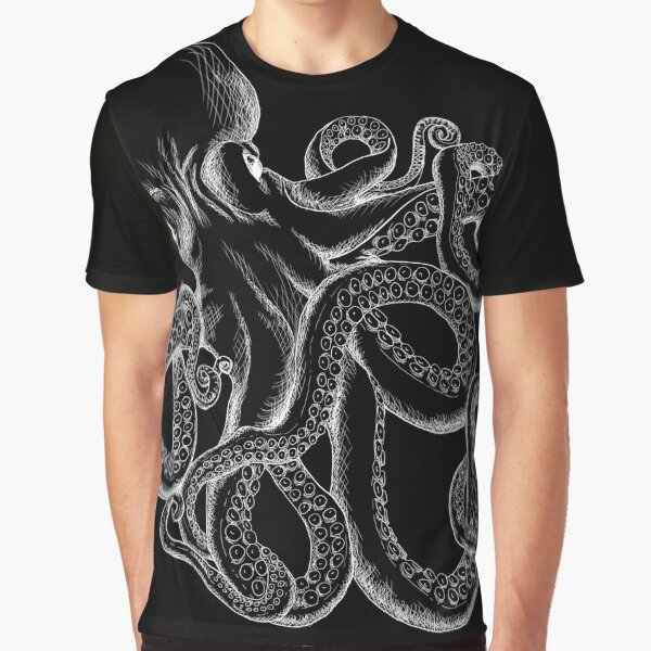 Octopus White Line Art Graphic T-Shirt