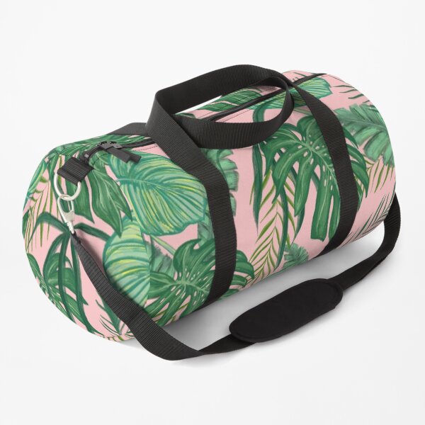 Tropical Leaves | Rose-green Tropical Leaf Pattern Duffle Bag
