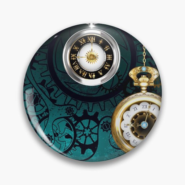 Artikelvorschau, Uhr mit Zahnrädern auf grünem Hintergrund (Steampunk) entworfen und verkauft von Blackmoon9.