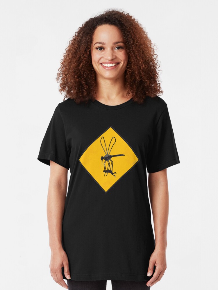 Alternate view of Warning Sign - Mega Mosquito Zone Slim Fit T-Shirt