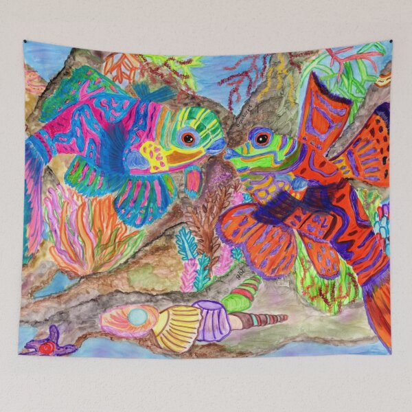 Item preview, Cute Mandarin fishes in love illustration designed and sold by Geebizart.