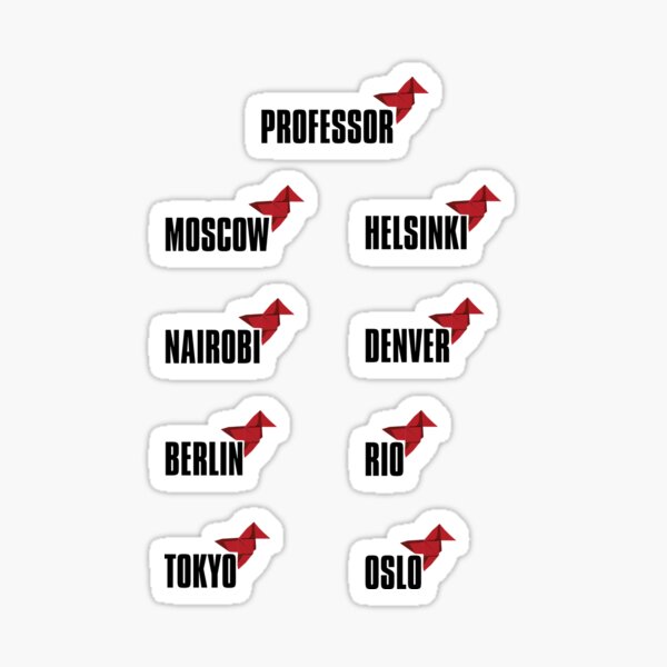Item preview, money heist names sticker pack designed and sold by brightsouls.