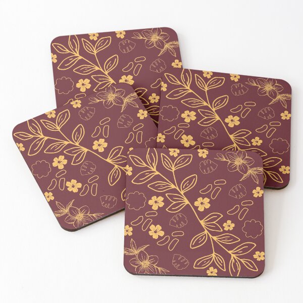 Item preview, Maroon and Yellow Floral Line Art designed and sold by Shop-Corsix.