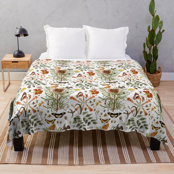 Banksia,Butterflies and bees Throw Blanket