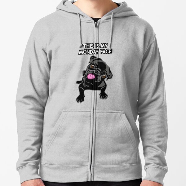Monday Face Black Pug Dog Lover Cute Gift Zipped Hoodie