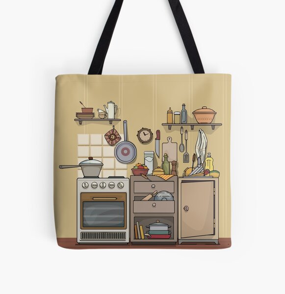 retro cute kitchen, hand drawn illustration All Over Print Tote Bag