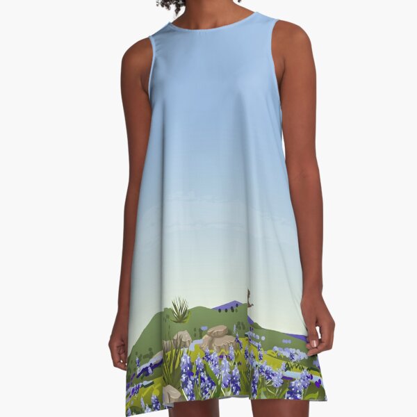 Wimberley:  Texas Hill Country Bluebonnets A-Line Dress