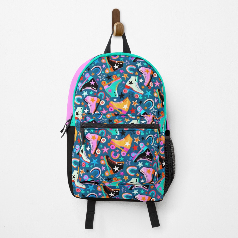 Retro Rainbow Roller Skates and Stars Backpack