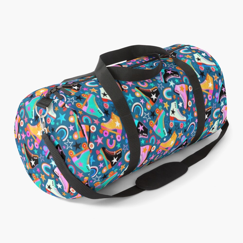 Retro Rainbow Roller Skates and Stars Duffle Bag