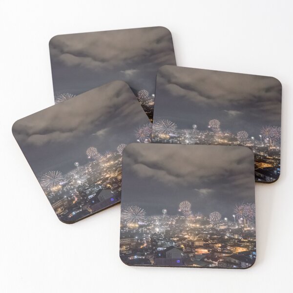 Item preview, Fireworks in night view on mountainous city designed and sold by RIOGRAPHIC.