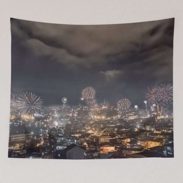 Item preview, Fireworks in night view on mountainous city designed and sold by RIOGRAPHIC.