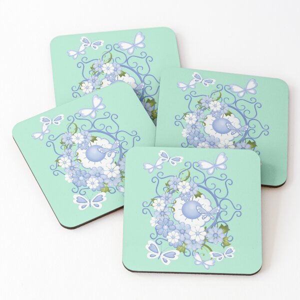 Item preview, Blue Flowers and Butterflies, fantasy art designed and sold by LoneAngel.