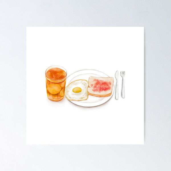 Item preview, Watercolor Illustration of Western Breakfast - Fried Egg Toast Served with Lemon Red Tea designed and sold by iswenyi.