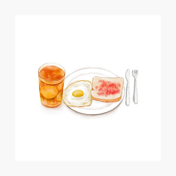 Item preview, Watercolor Illustration of Western Breakfast - Fried Egg Toast Served with Lemon Red Tea designed and sold by iswenyi.