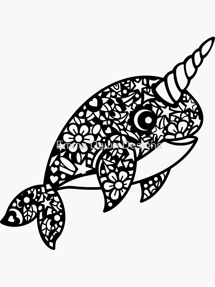 Narwhal Mandala Zentangle Design Sticker By Emmadawndesigns Redbubble