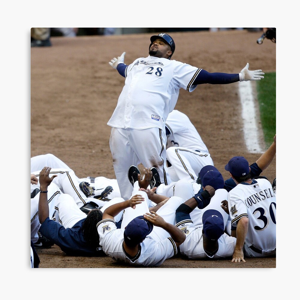 Milwaukee Brewers' Prince Fielder stretches his neck during the