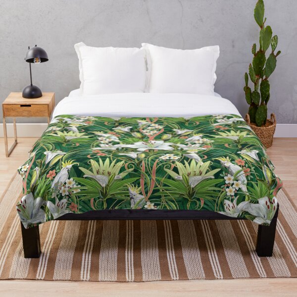 Item preview, Tropical Art Nouveau Lilies and Cockatoos Pattern designed and sold by L Diane Johnson.