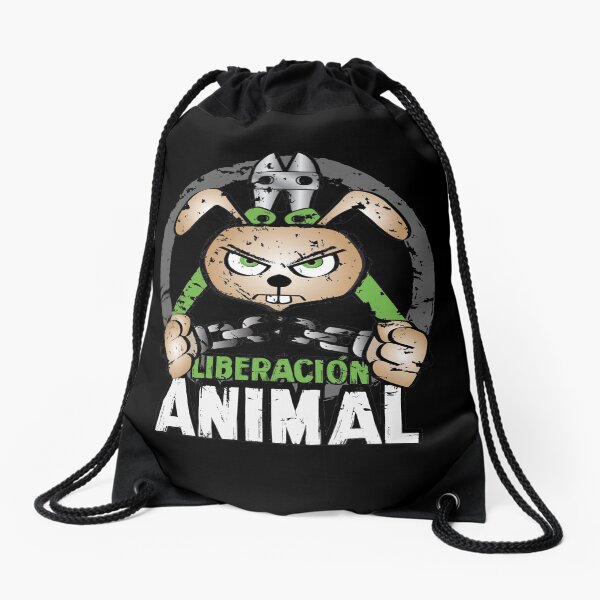 Liberación Animal: conejo rompiendo cadenas y cizalla Drawstring Bag