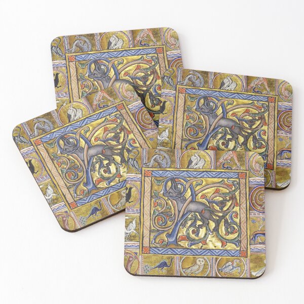 Item preview, MEDIEVAL BESTIARY,ANTELOP WITH HORNS, FANTASTIC ANIMALS IN GOLD RED BLUE COLORS designed and sold by BulganLumini.