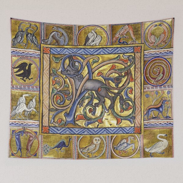 Item preview, MEDIEVAL BESTIARY,ANTELOP WITH HORNS, FANTASTIC ANIMALS IN GOLD RED BLUE COLORS designed and sold by BulganLumini.