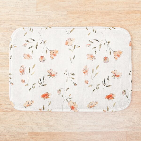 Watercolor Floral Pattern Bath Mat