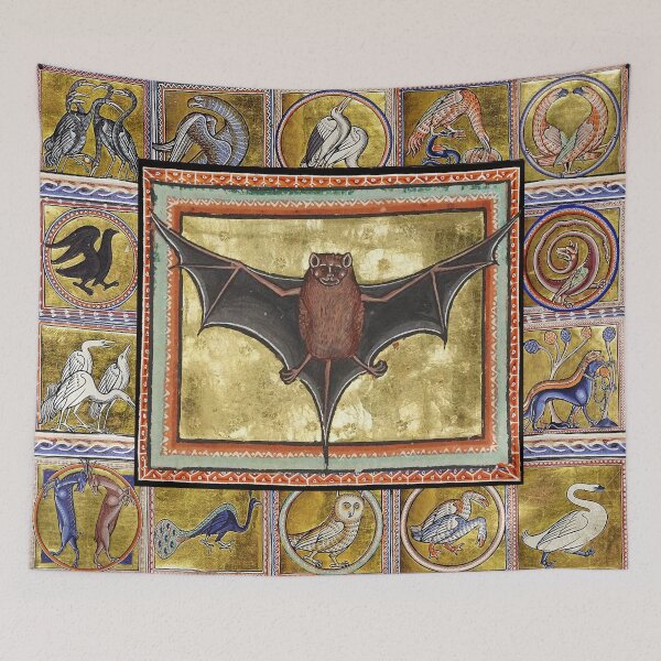 Item preview, MEDIEVAL BESTIARY,BAT, FANTASTIC ANIMALS IN GOLD RED BLUE COLORS designed and sold by BulganLumini.