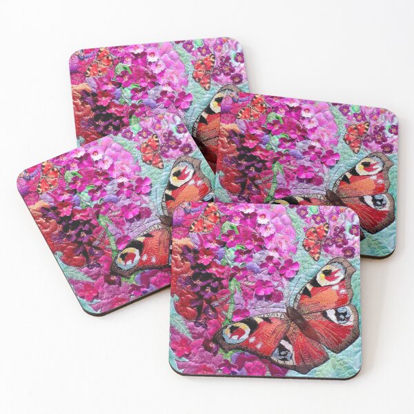 Item preview, peacock butterfly with magenta pink buddleia designed and sold by NisaKiley.