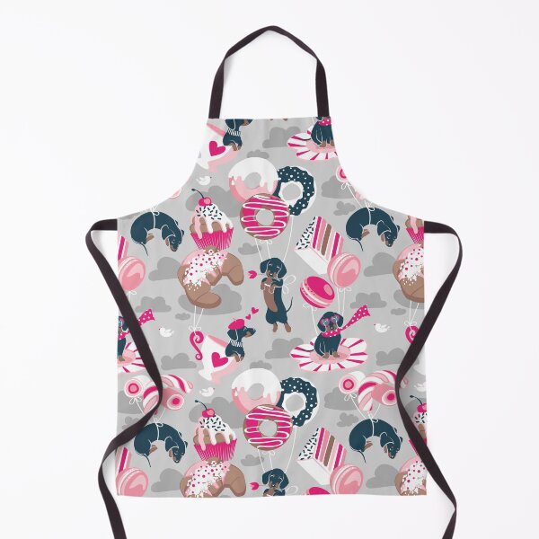 Item preview, Pastel café sweet love dream // grey background fuchsia pink pastry details blue dachshund dog puppies designed and sold by SelmaCardoso.
