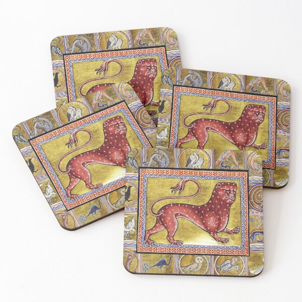 Item preview, MEDIEVAL BESTIARY,LEOPARD, FANTASTIC ANIMALS IN GOLD RED BLUE COLORS designed and sold by BulganLumini.