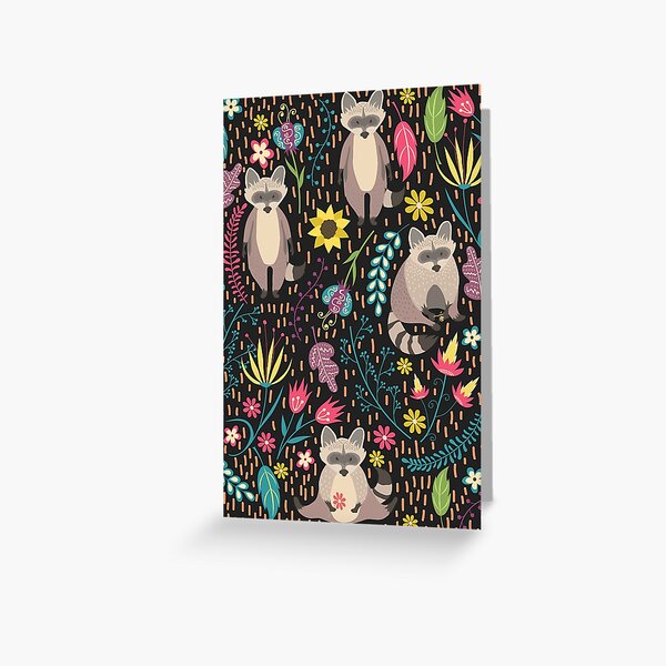 Raccoons bright pattern Greeting Card
