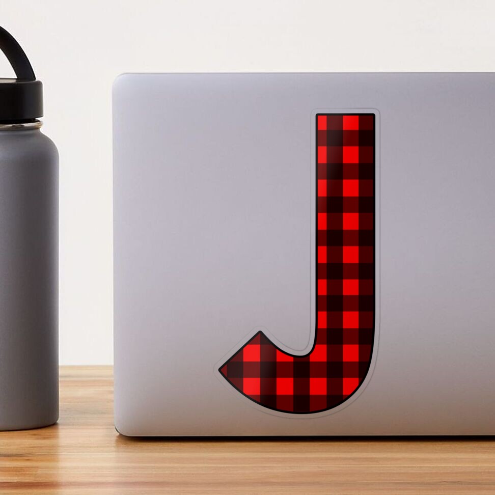 The Letter J - Monogram in Rainbow and Black Buffalo Plaid