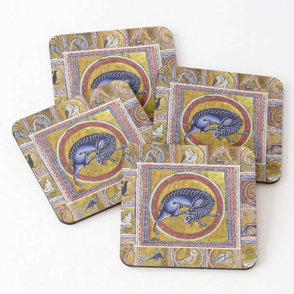 Item preview, MEDIEVAL BESTIARY,WILD GOAT, FANTASTIC ANIMALS IN GOLD RED BLUE COLORS designed and sold by BulganLumini.