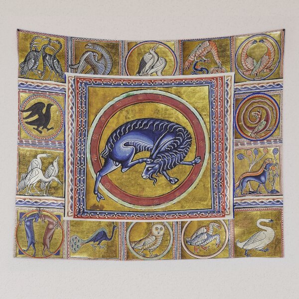 Item preview, MEDIEVAL BESTIARY,WILD GOAT, FANTASTIC ANIMALS IN GOLD RED BLUE COLORS designed and sold by BulganLumini.