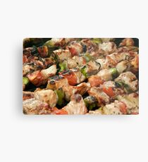 Pork and Vegetable Souvlaki on Grill Metal Print